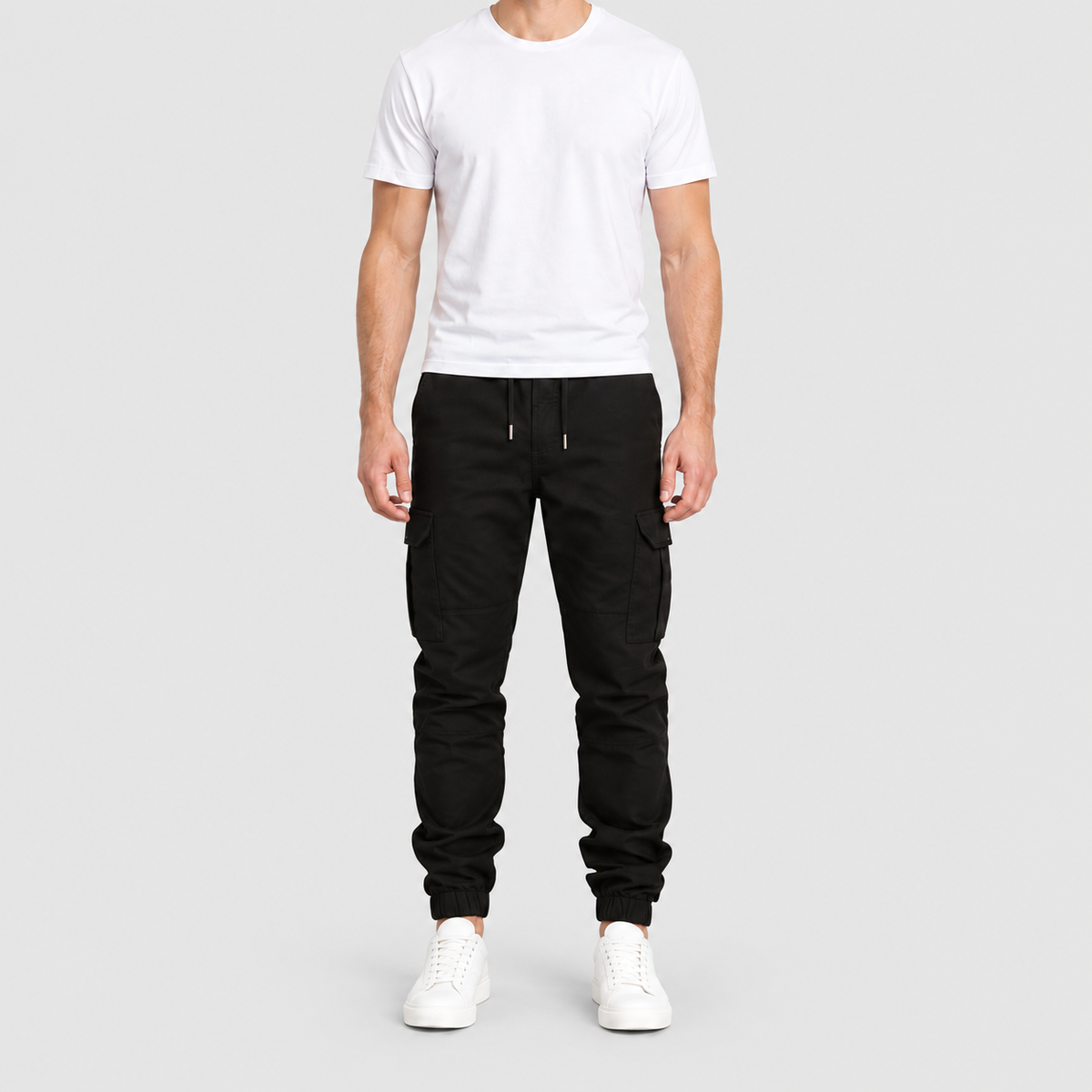 Men's Cotton Cargo Joggers with Drawstring Waist — view 5