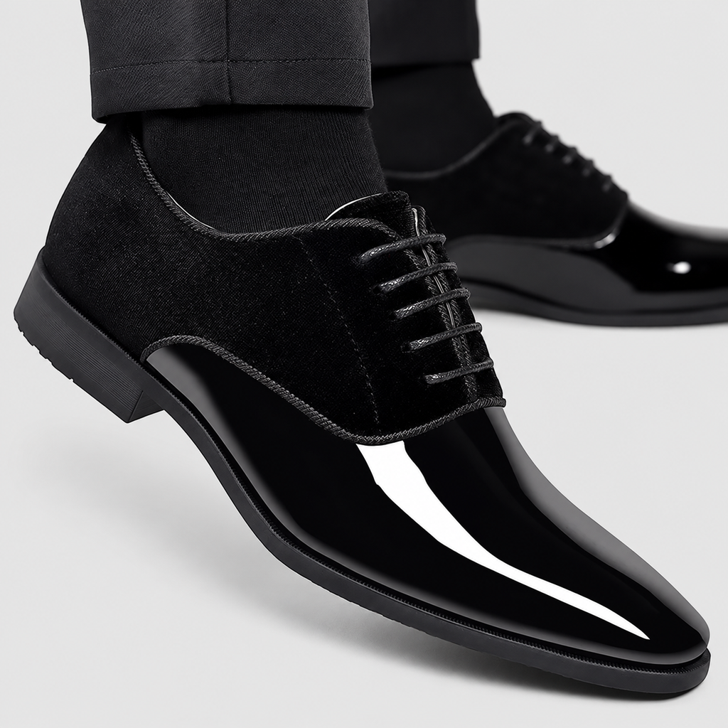 Men's Lace-Up Oxford Shoes with Contrast Panels in Black — view 1