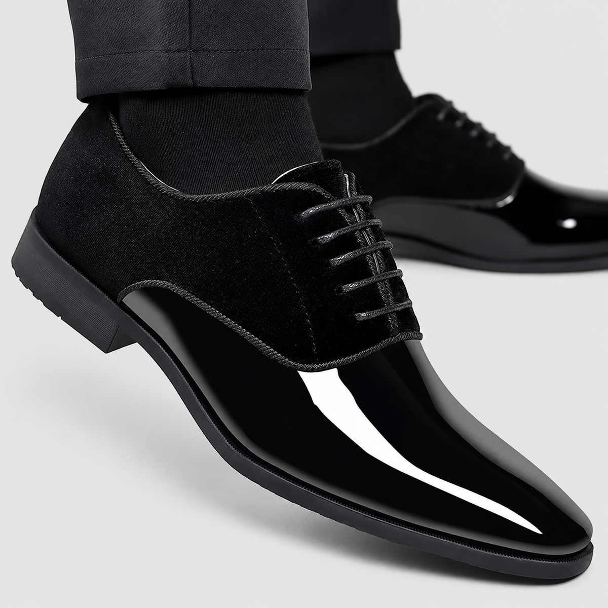 Men's Lace-Up Oxford Shoes with Contrast Panels in Black — view 1