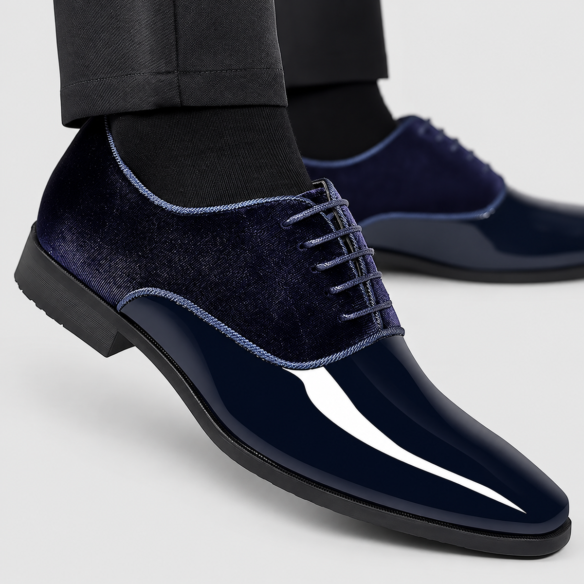 Men's Lace-Up Oxford Shoes with Contrast Panels in Royal Blue — view 4