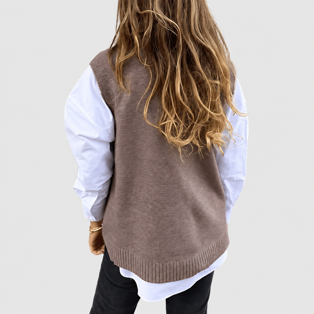 Women's Relaxed Jumper Vest with Deep V-Neck and Ribbed Trim — view 3