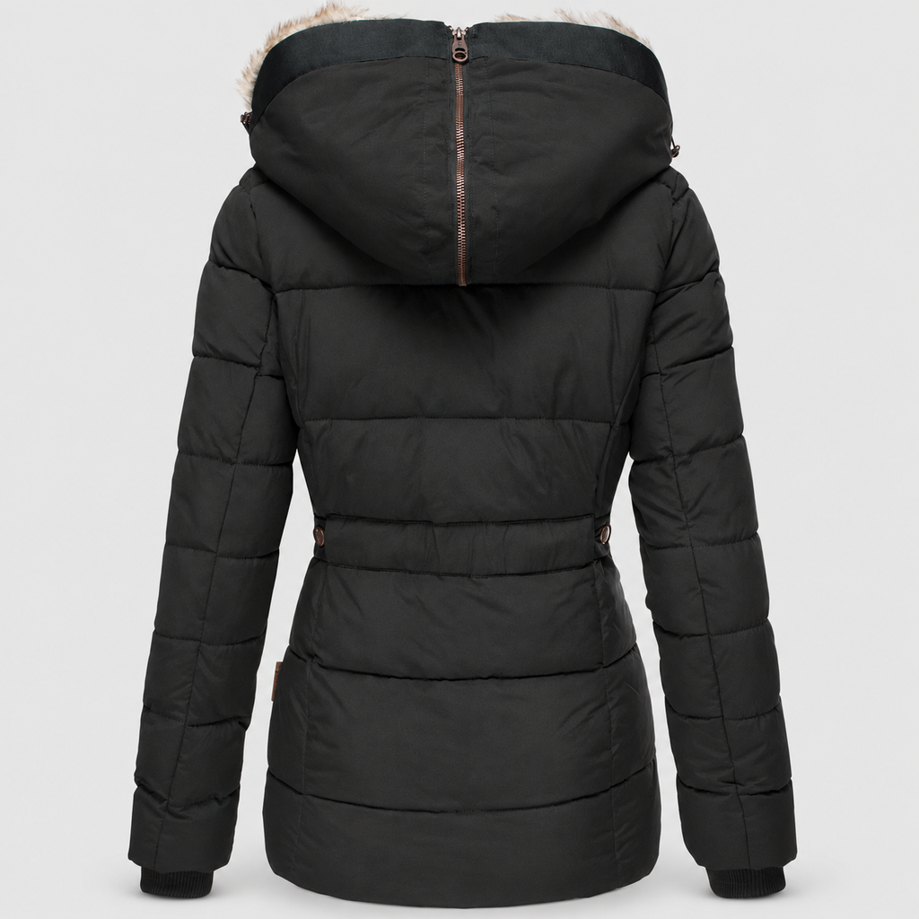Women's Faux Fur Hooded Puffer Jacket with Detachable Trim — view 8