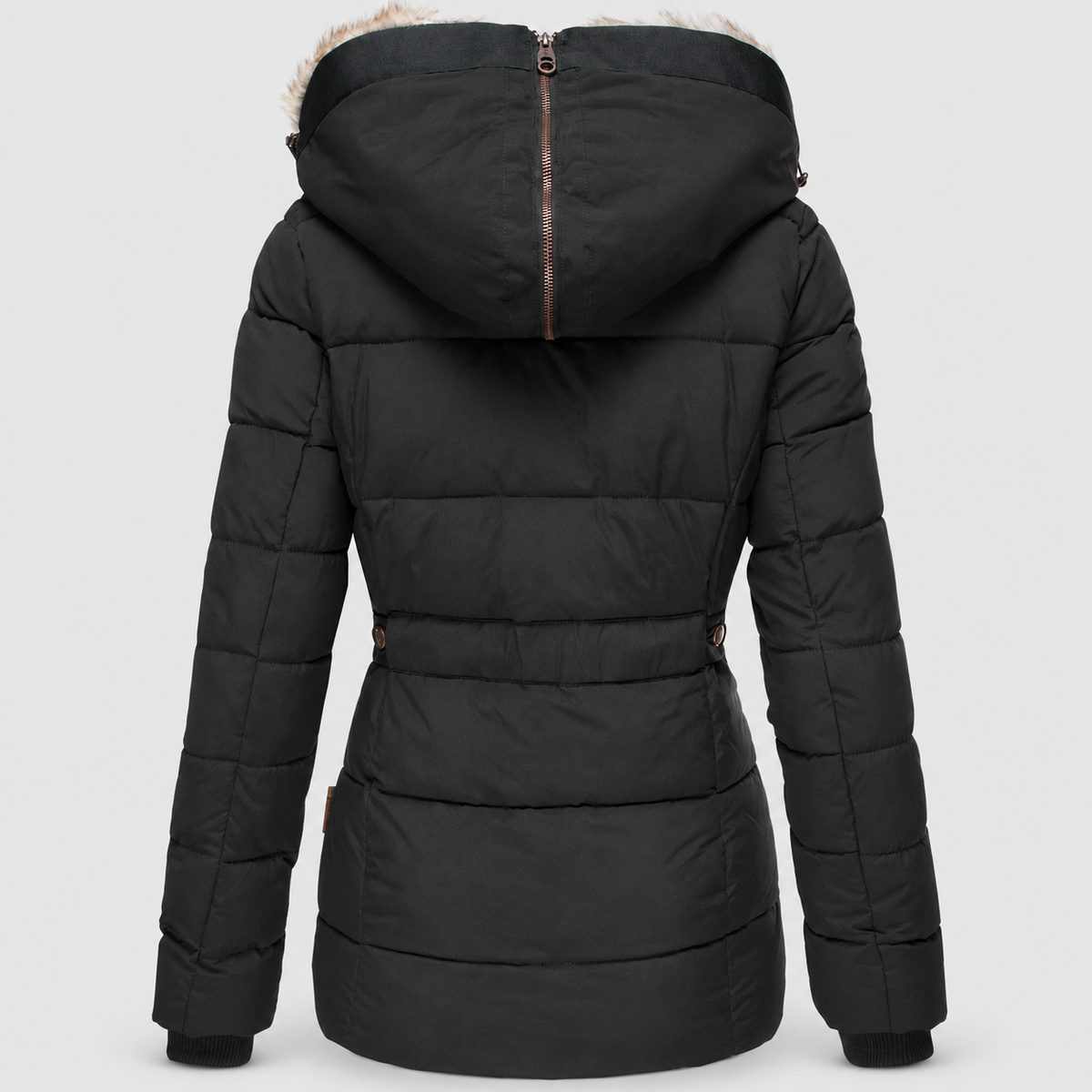 Women's Faux Fur Hooded Puffer Jacket with Detachable Trim — view 8