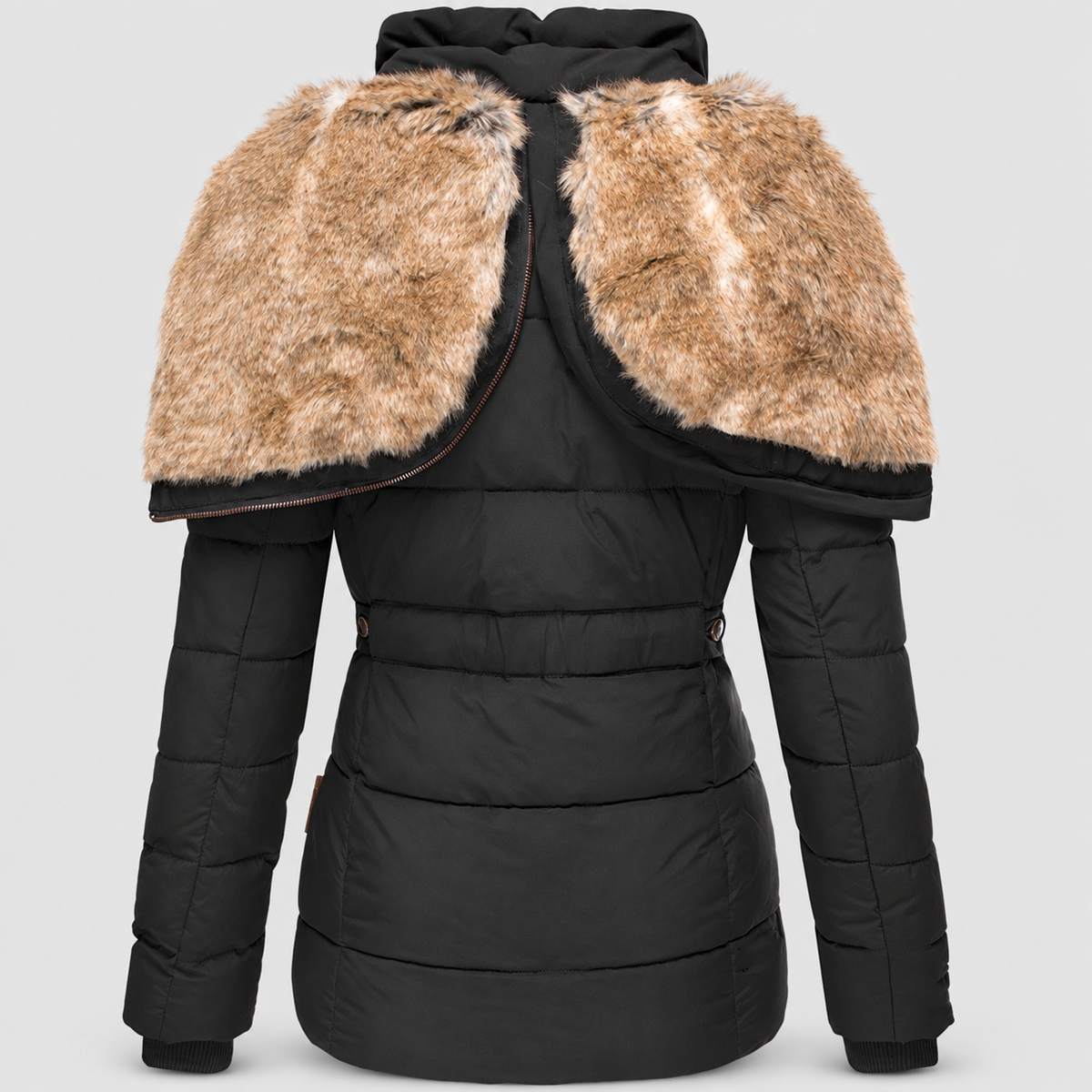 Women's Faux Fur Hooded Puffer Jacket with Detachable Trim — view 9
