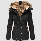 Women's Faux Fur Hooded Puffer Jacket with Detachable Trim — view 10
