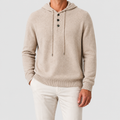 Men's Hooded Knit Jumper with Button Neck in Sand — view 1
