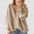 Women's Oversized Fluffy Knit Button-Front Cardigan in Taupe — view 1