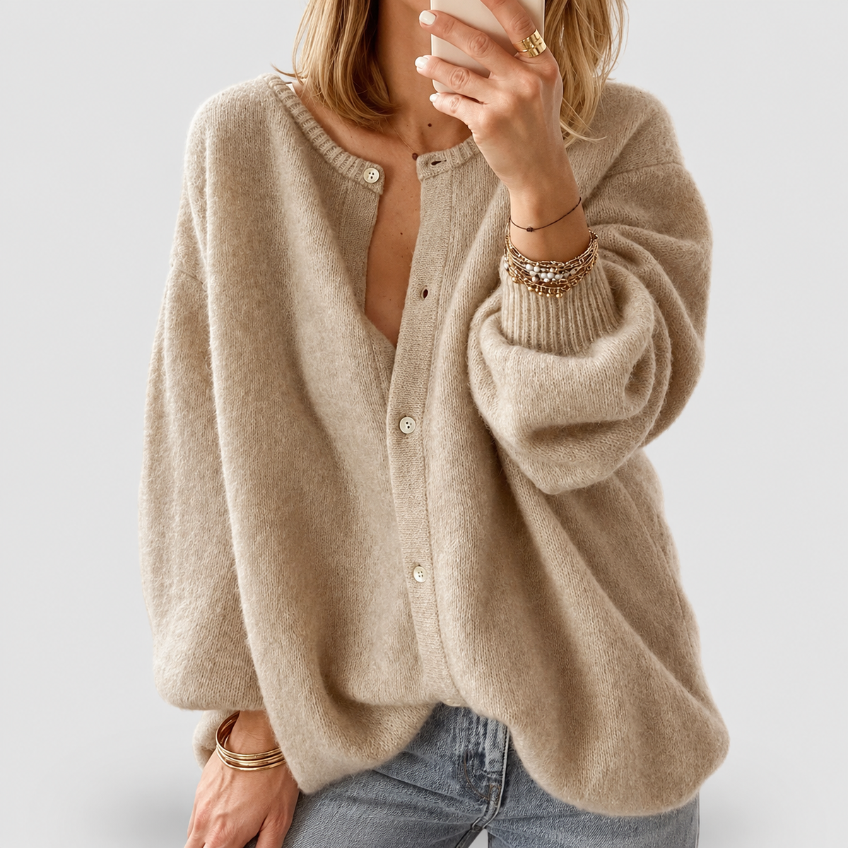 Women's Oversized Fluffy Knit Button-Front Cardigan — view 4
