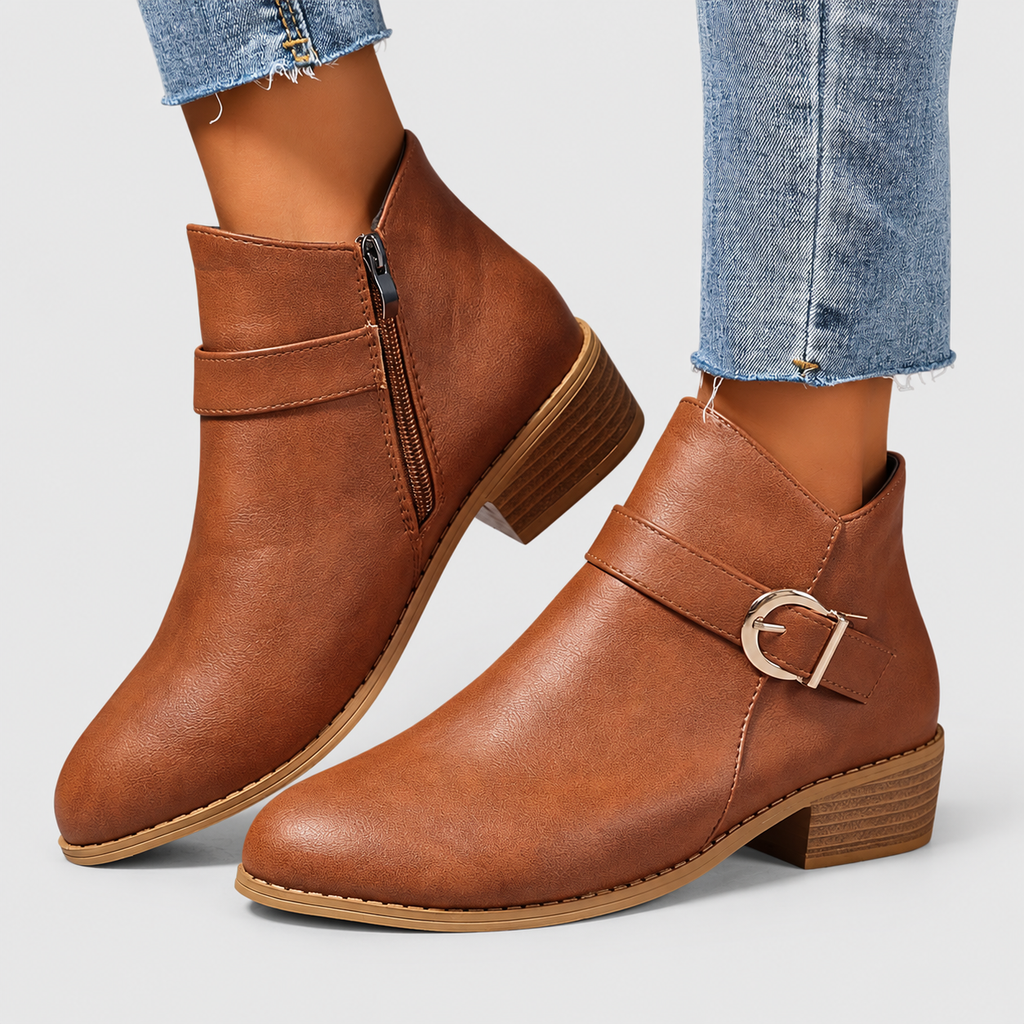 Women's Buckle-Strap Ankle Boots with Low Block Heel — view 3