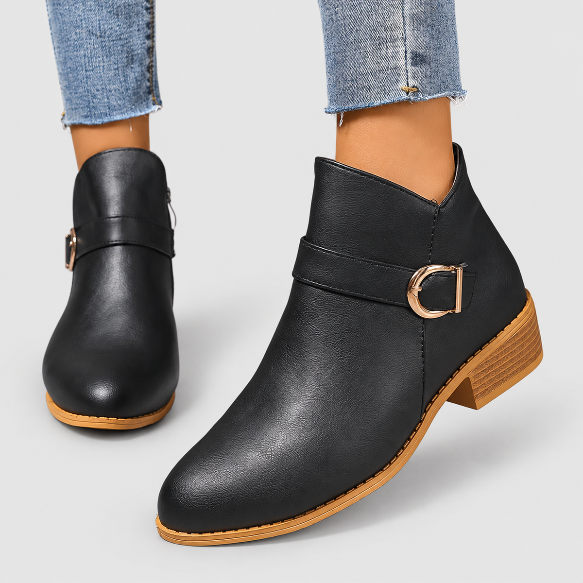 Women's Buckle-Strap Ankle Boots with Low Block Heel — view 4