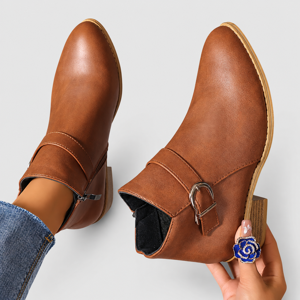 Women's Buckle-Strap Ankle Boots with Low Block Heel — view 5