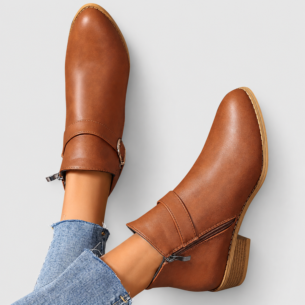 Women's Buckle-Strap Ankle Boots with Low Block Heel — view 7