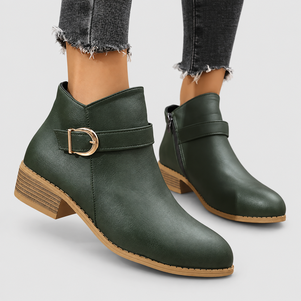 Women's Buckle-Strap Ankle Boots with Low Block Heel — view 12