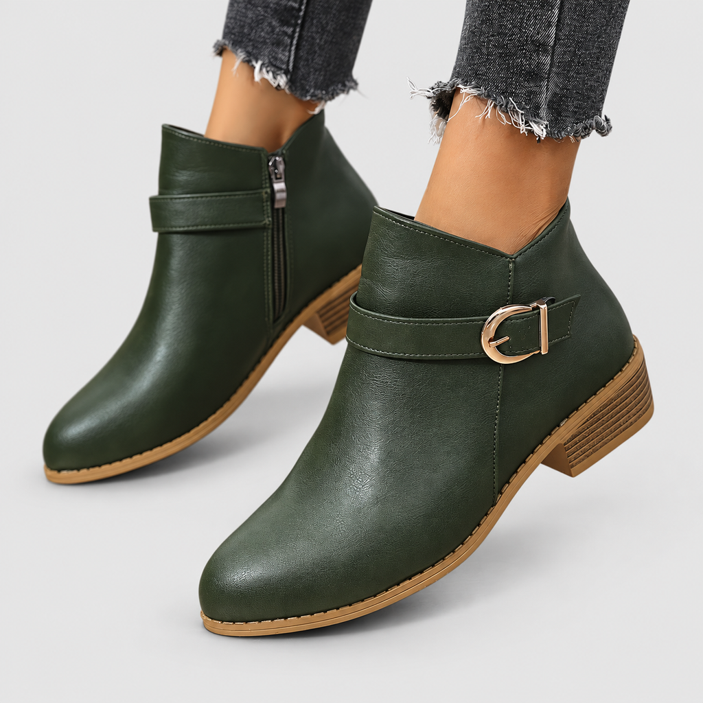 Women's Buckle-Strap Ankle Boots with Low Block Heel — view 13