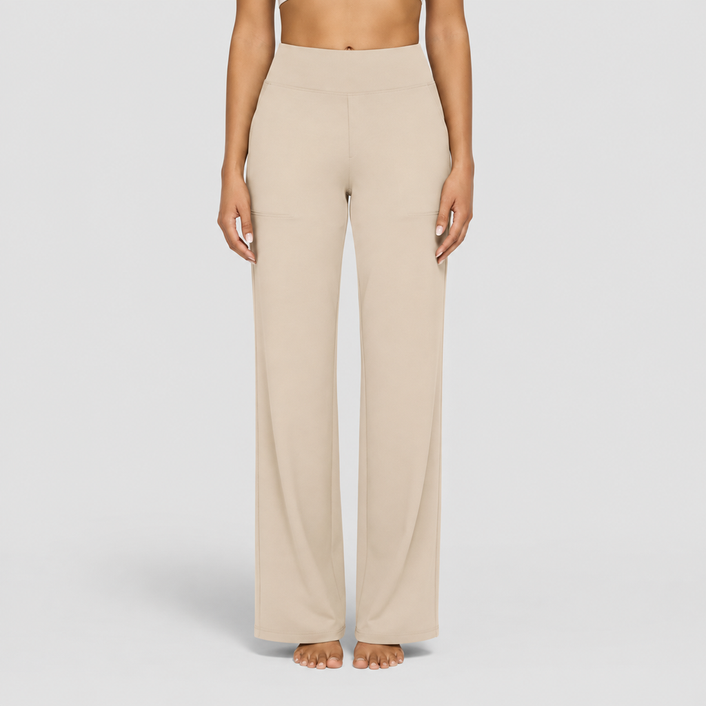 Women's Wide-Leg Stretch Trousers in Cream — view 5