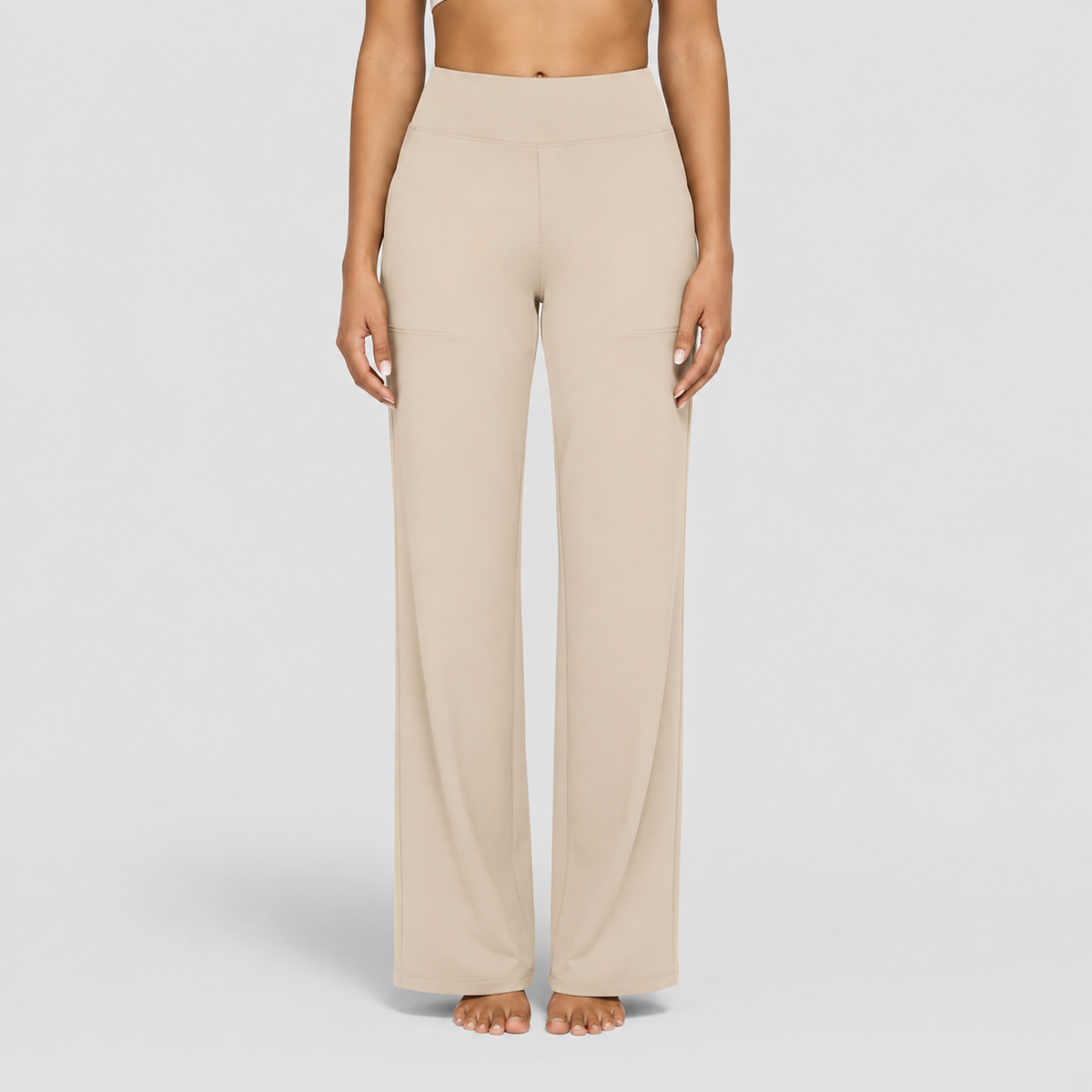 Women's Wide-Leg Stretch Trousers in Cream — view 5