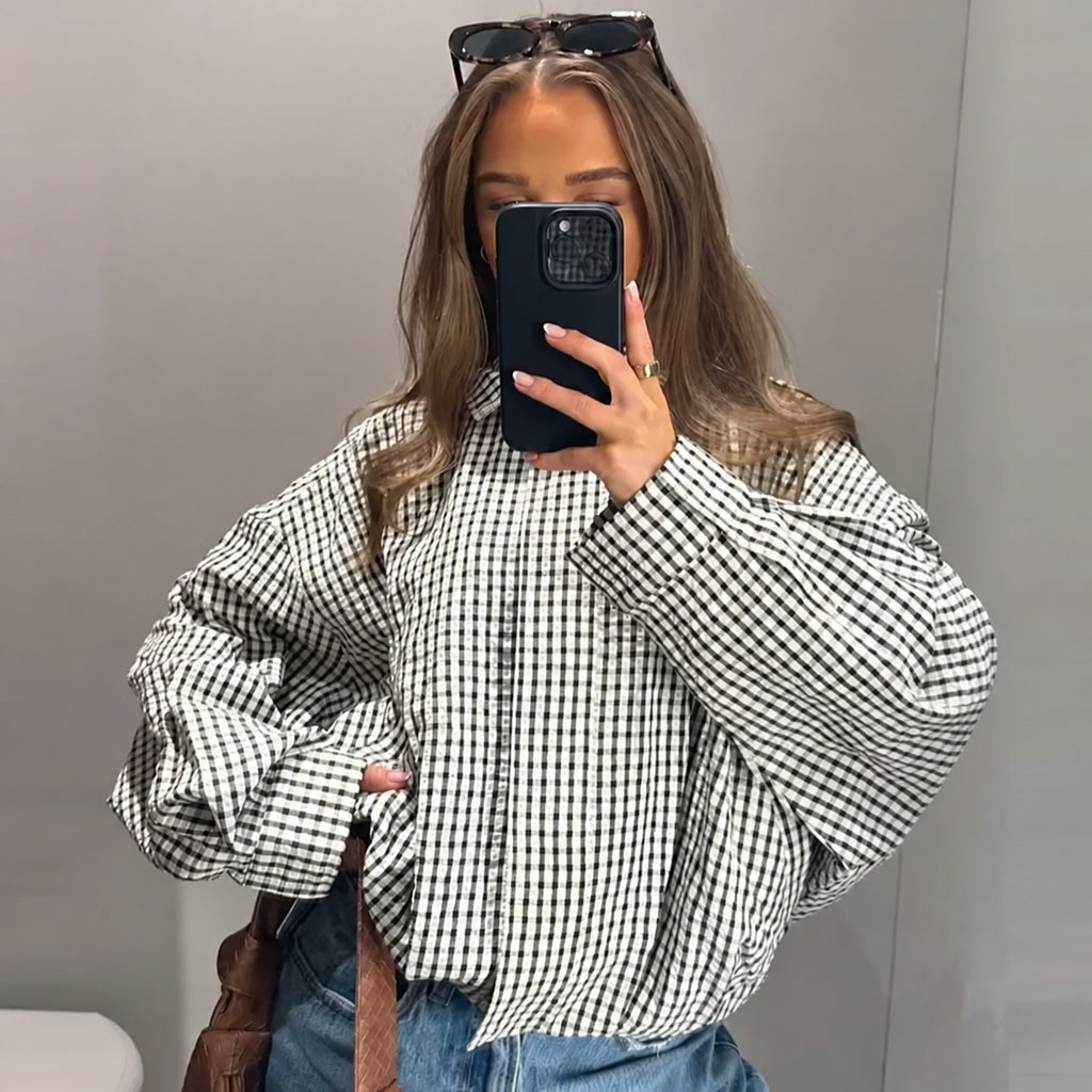 Glenna | Women's Check Bomber Jacket with Zip and Ribbed Trim