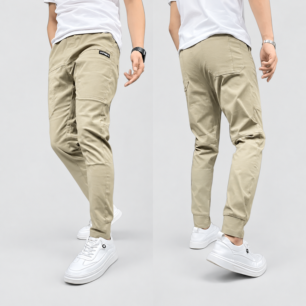 Men's Stretch Cargo Trousers in Beige — view 3