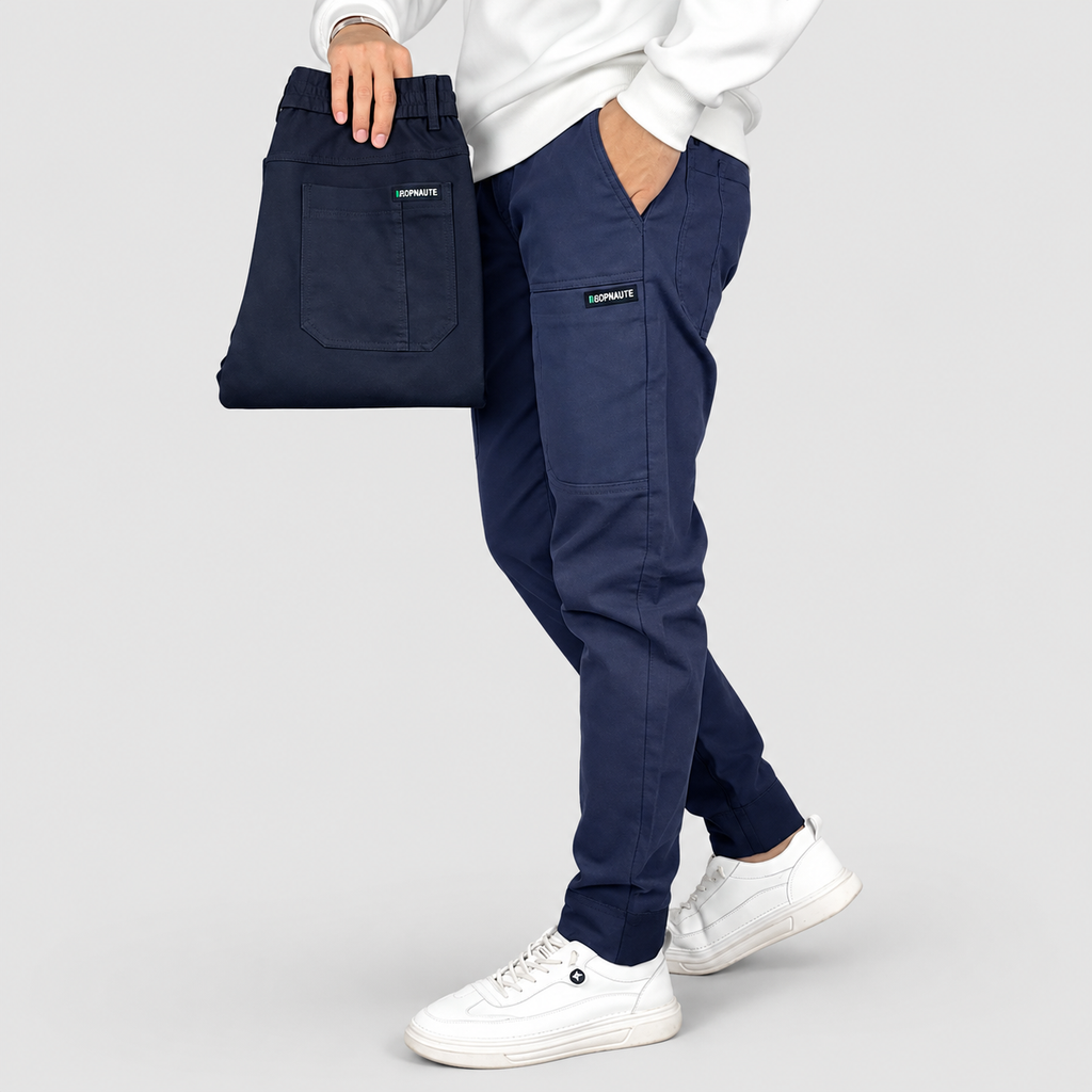 Men's Stretch Cargo Trousers in Blue — view 4