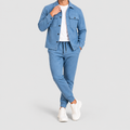 Men's Two-Piece Shacket and Jogger Set in Blue — view 1