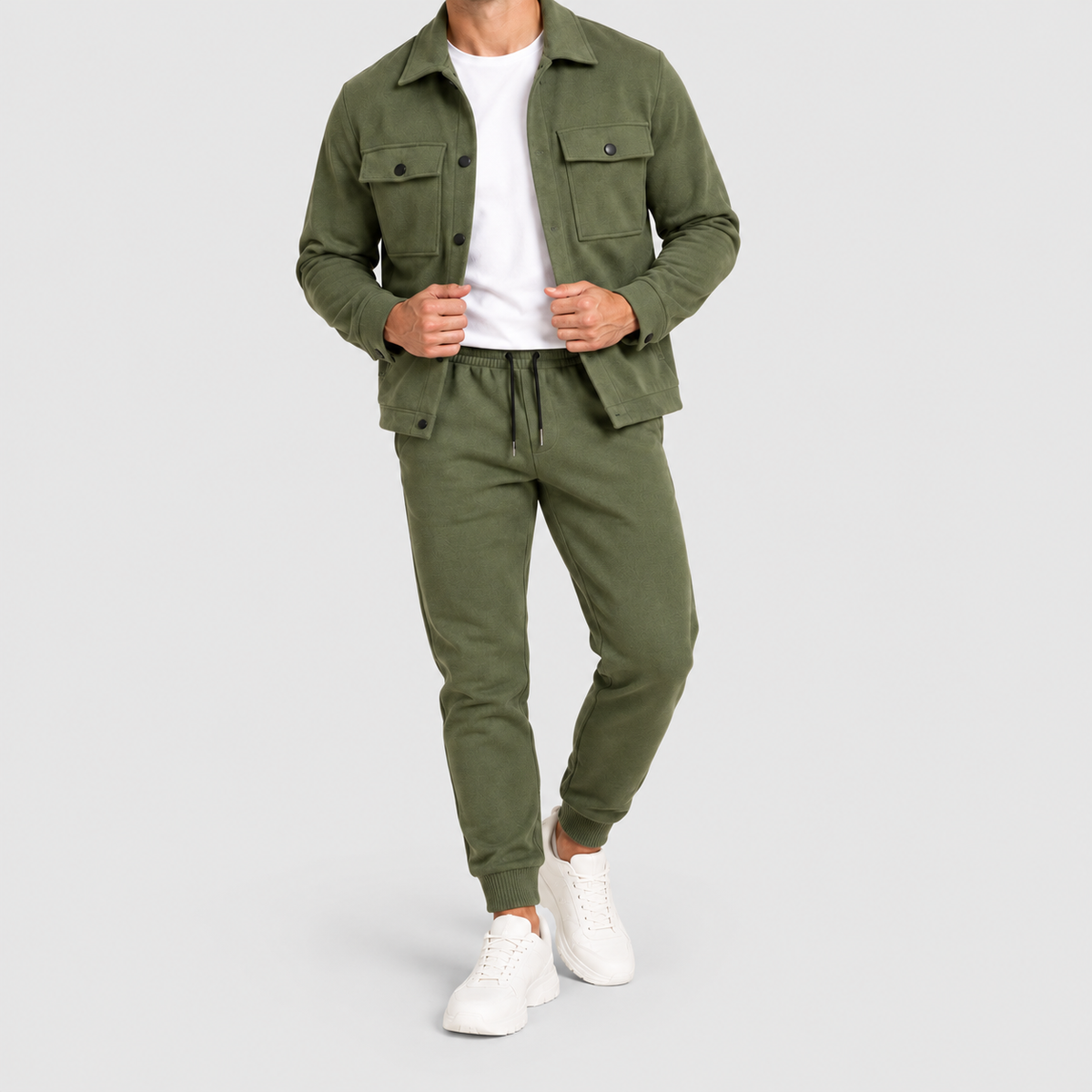 Men's Two-Piece Shacket and Jogger Set in Green — view 8