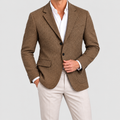 Men's Herringbone Blazer with Notch Lapels in Brown — view 1