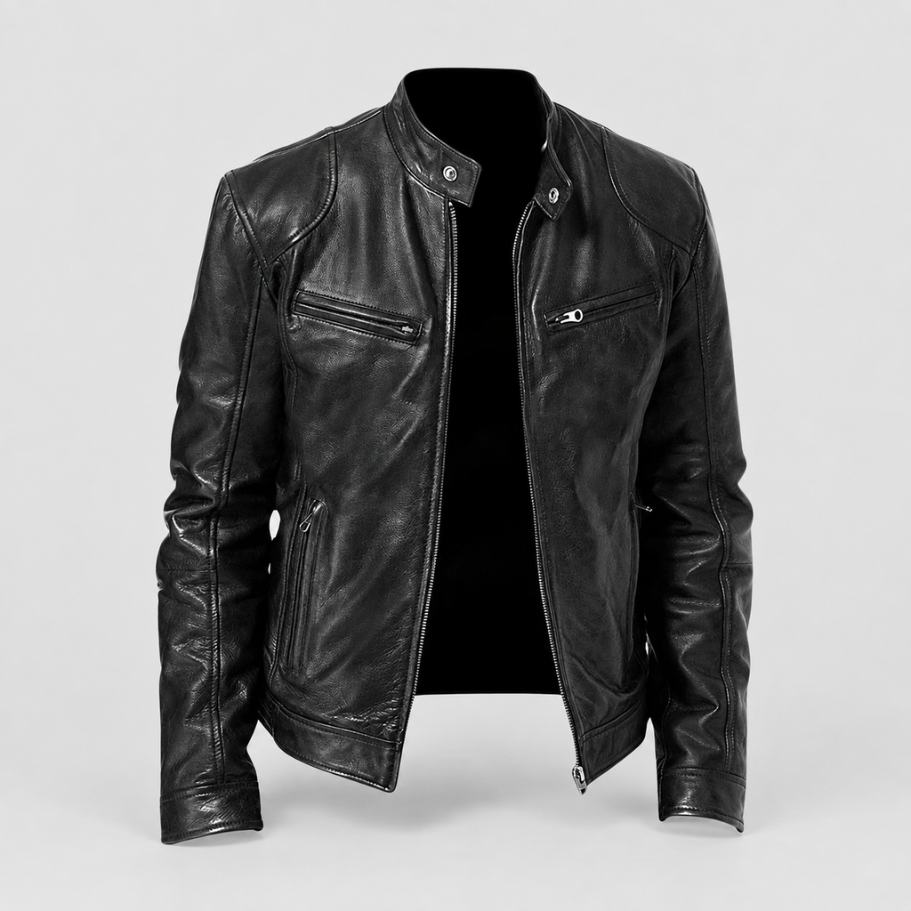 Men's Moto Jacket with Zip Detailing in Black — view 1