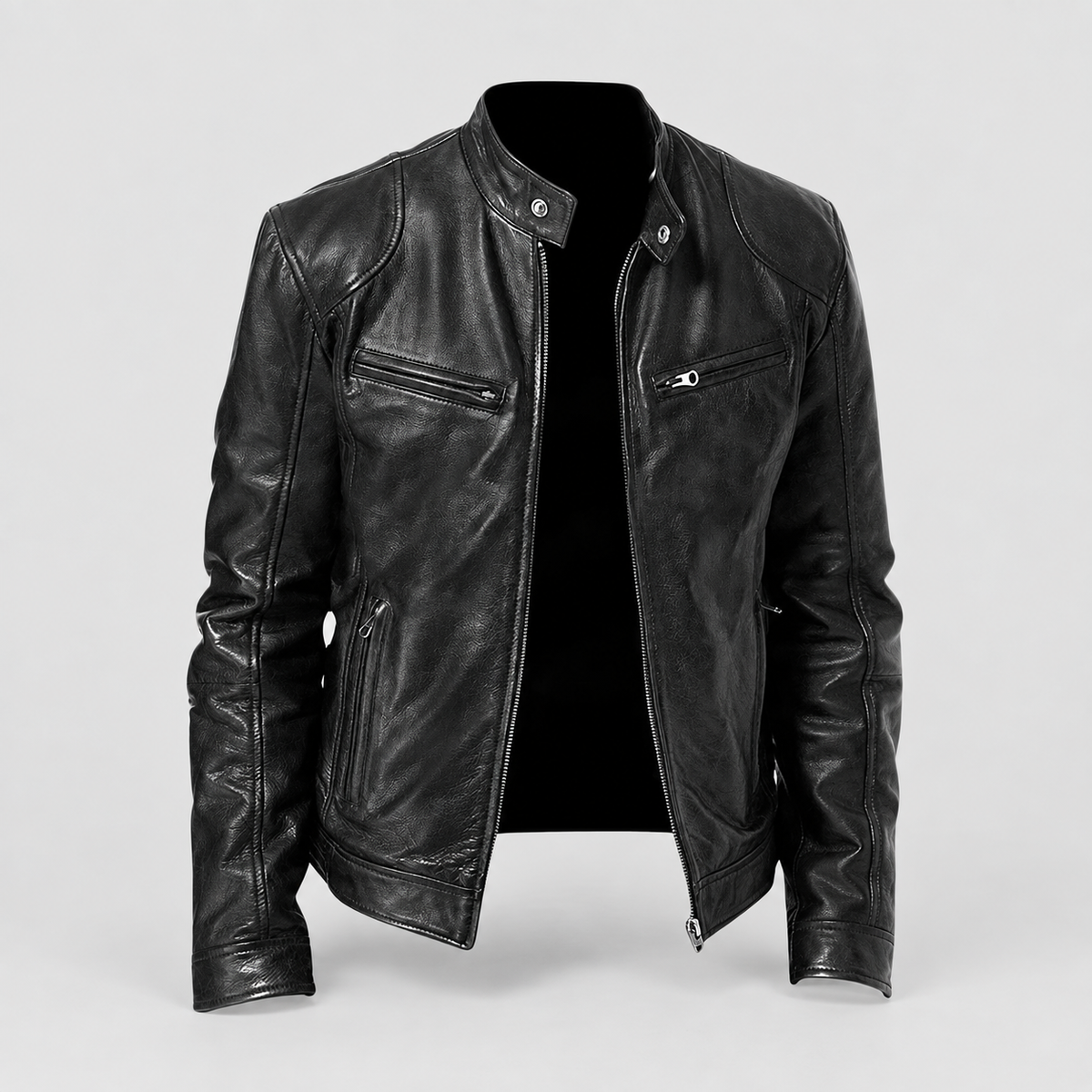 Men's Moto Jacket with Zip Detailing in Black — view 1
