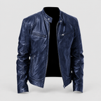 Men's Moto Jacket with Zip Detailing in Dark Blue — view 2
