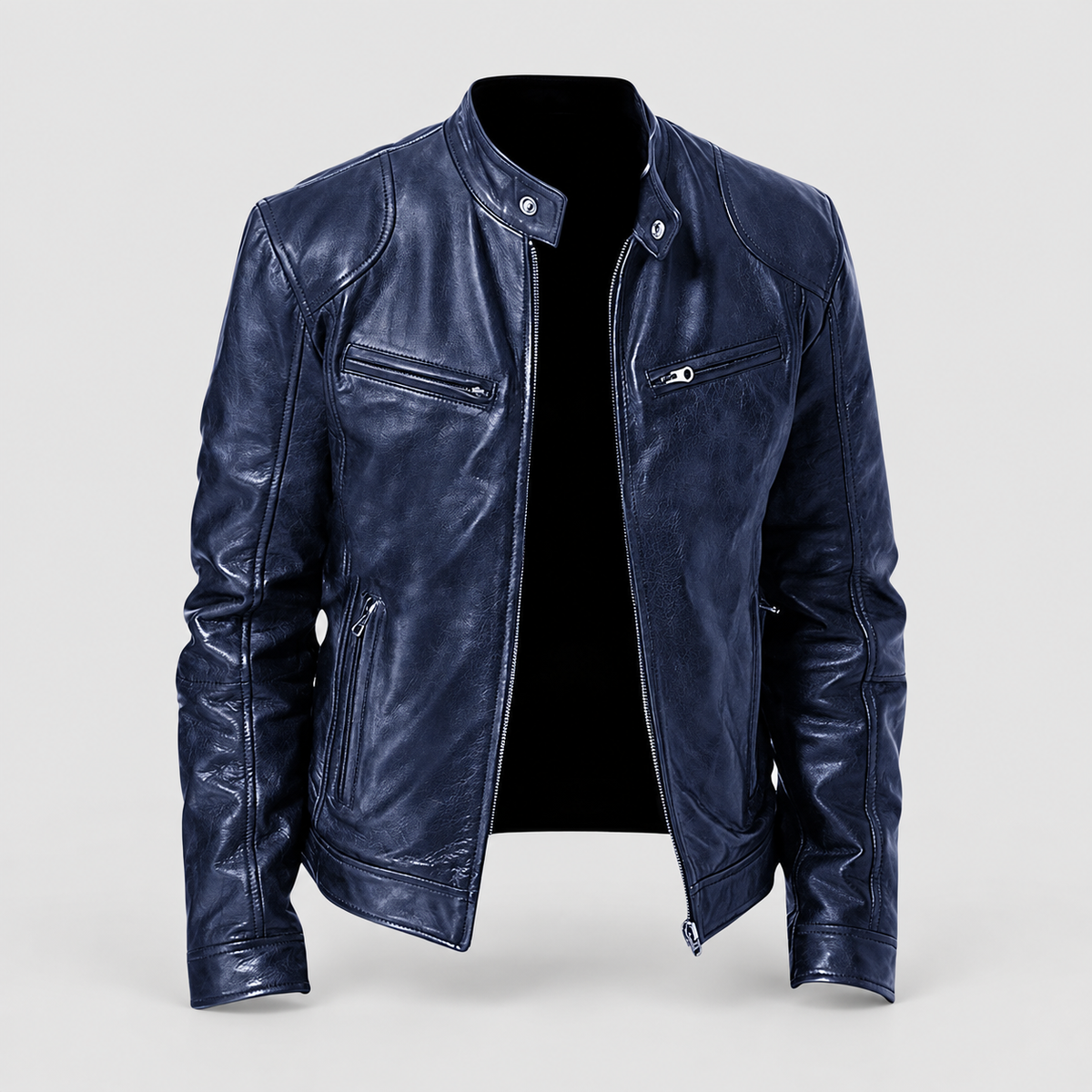 Men's Moto Jacket with Zip Detailing in Dark Blue — view 2