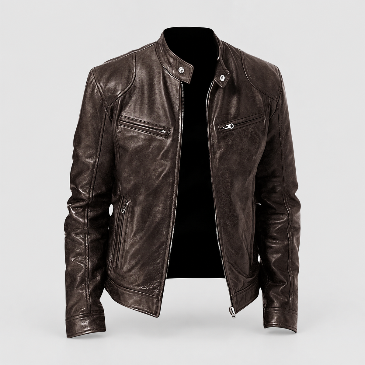 Men's Moto Jacket with Zip Detailing in Dark Brown — view 3