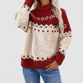 Women's Fair Isle Pattern Roll-Neck Jumper in Red — view 1