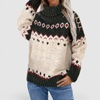 Women's Fair Isle Pattern Roll-Neck Jumper in Green — view 2