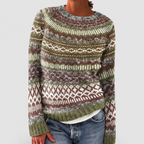 Women's Fair Isle Pattern Crew-Neck Jumper in Green — view 1