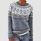 Women's Fair Isle Pattern Crew-Neck Jumper in Dark Blue — view 2