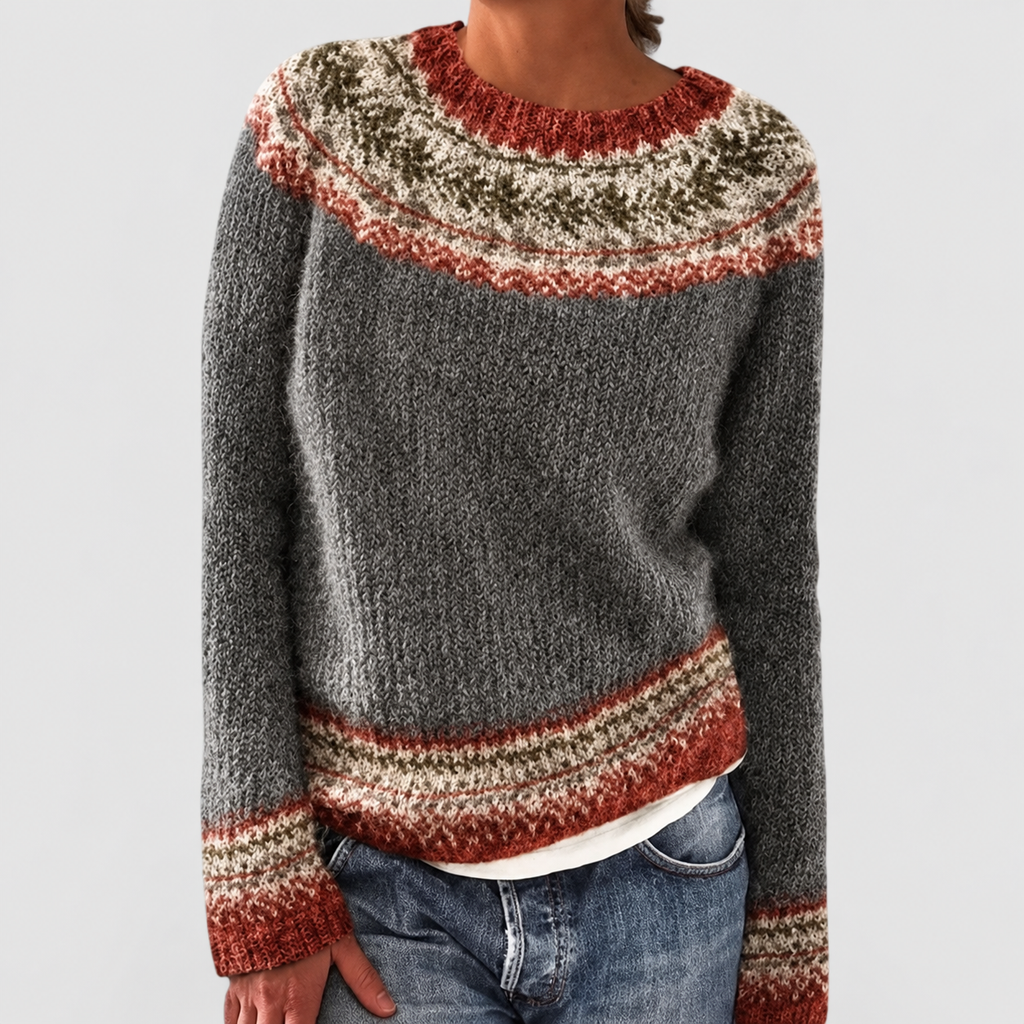 Women's Fair Isle Pattern Crew-Neck Jumper in Grey 2 — view 5