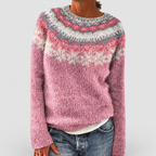 Women's Fair Isle Pattern Crew-Neck Jumper in Pink 2 — view 6