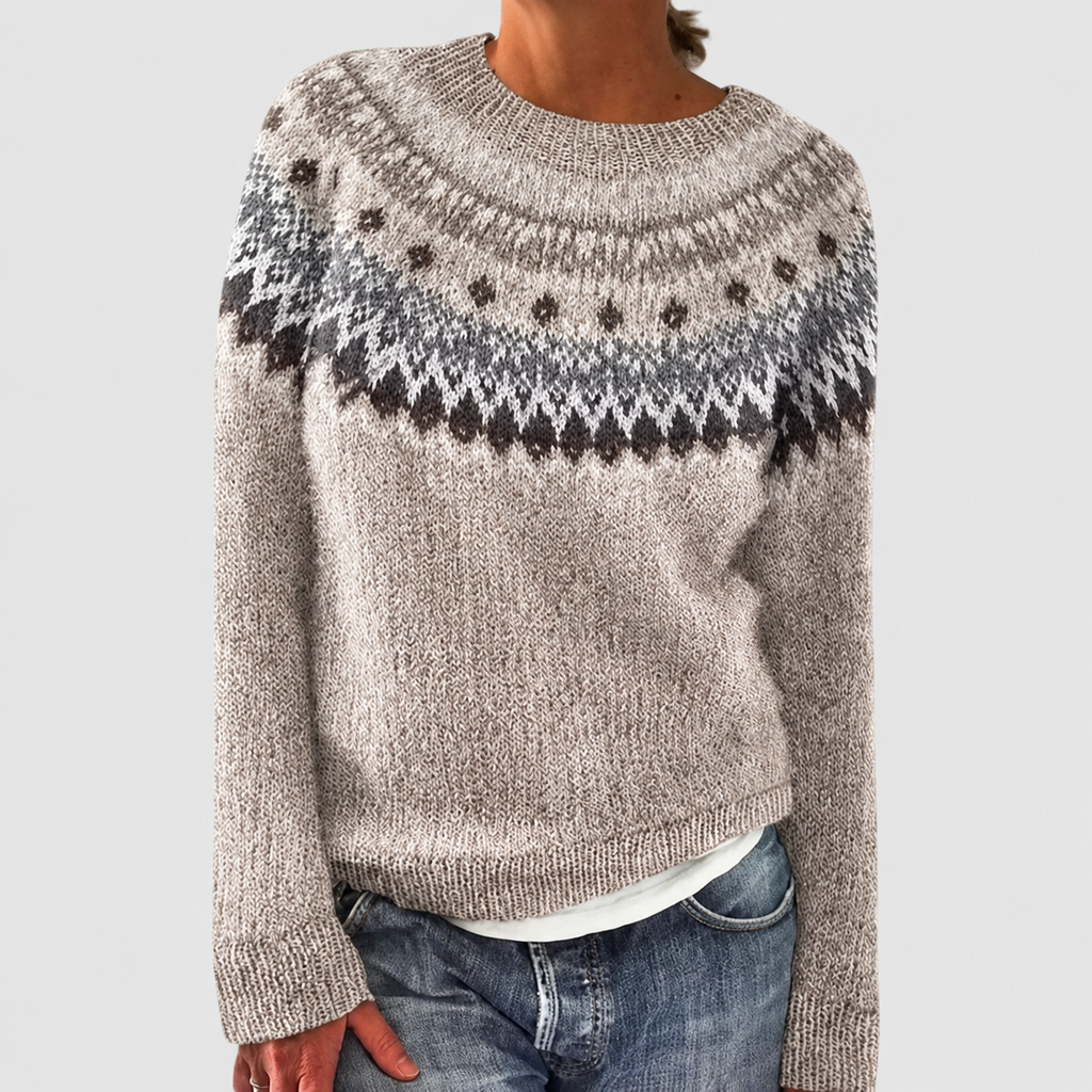 Women's Fair Isle Pattern Crew-Neck Jumper in Dark Grey 2 — view 7