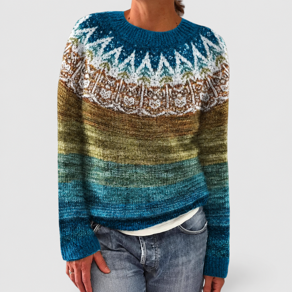 Women's Fair Isle Pattern Crew-Neck Jumper in Ocean Green — view 8