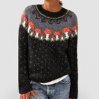 Women's Fair Isle Pattern Crew-Neck Jumper in Black — view 10