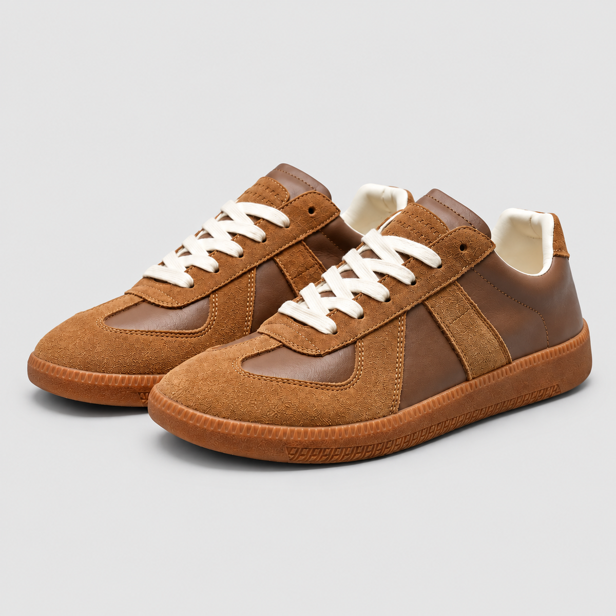Men's Retro Panelled Lace-Up Trainers in Brown — view 1