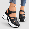 Women's Cut-Out Strap Shoes with Chunky Wedge Sole in Black — view 2