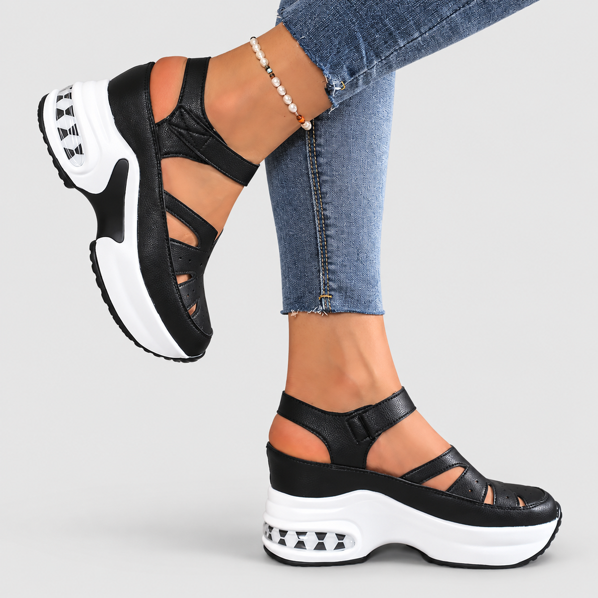 Women's Cut-Out Strap Shoes with Chunky Wedge Sole — view 5