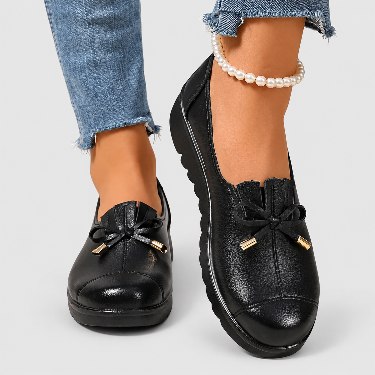 Women's Bow-Detail Slip-On Loafers with Ridged Sole — view 4