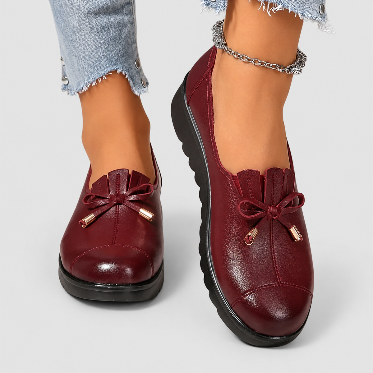 Women's Bow-Detail Slip-On Loafers with Ridged Sole — view 6