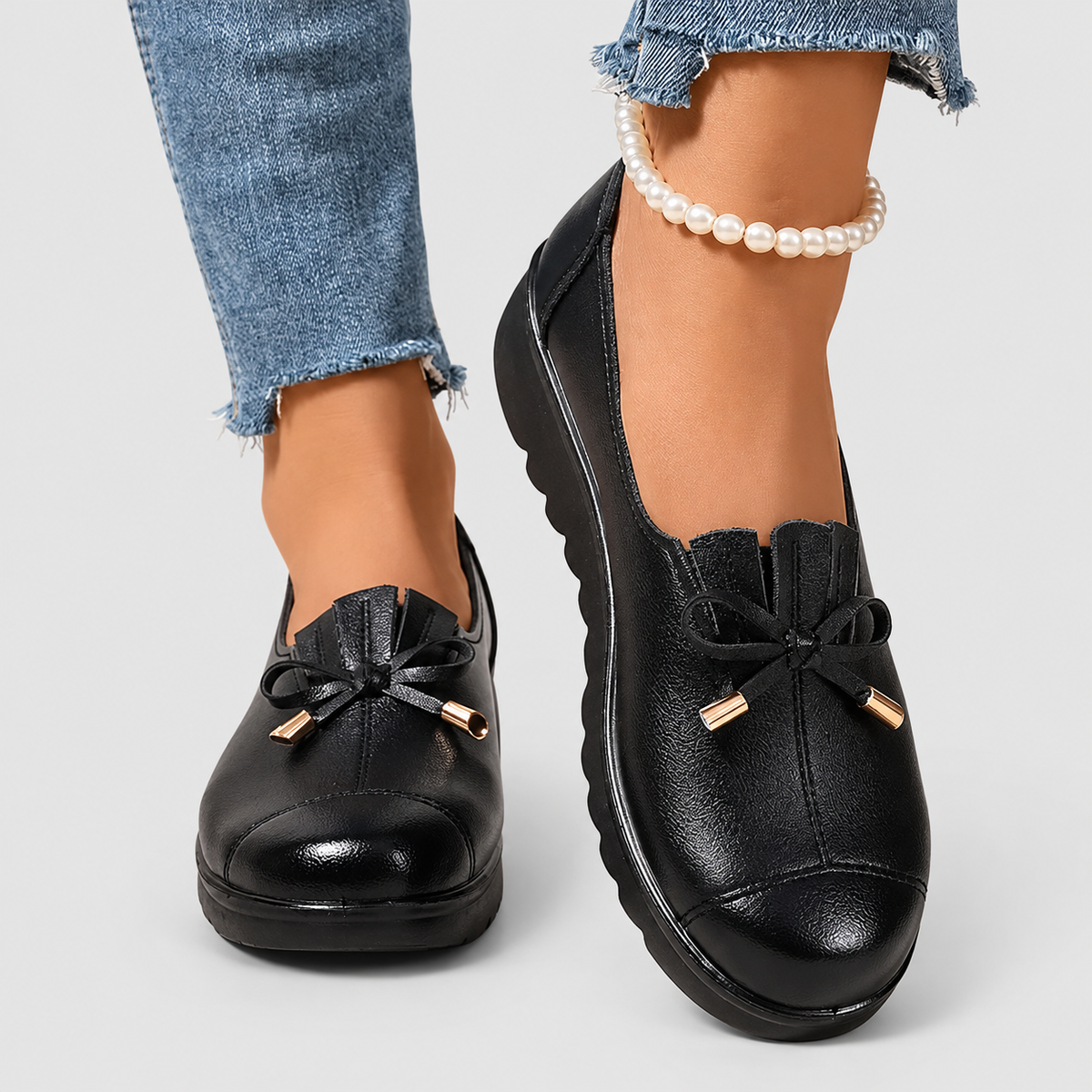 Women's Bow-Detail Slip-On Loafers with Ridged Sole — view 7