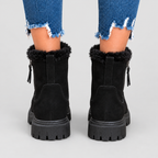 Women's Plush-Trim Faux Suede Ankle Boots with Chunky Sole — view 2