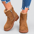 Women's Plush-Trim Faux Suede Ankle Boots with Chunky Sole in Brown — view 5