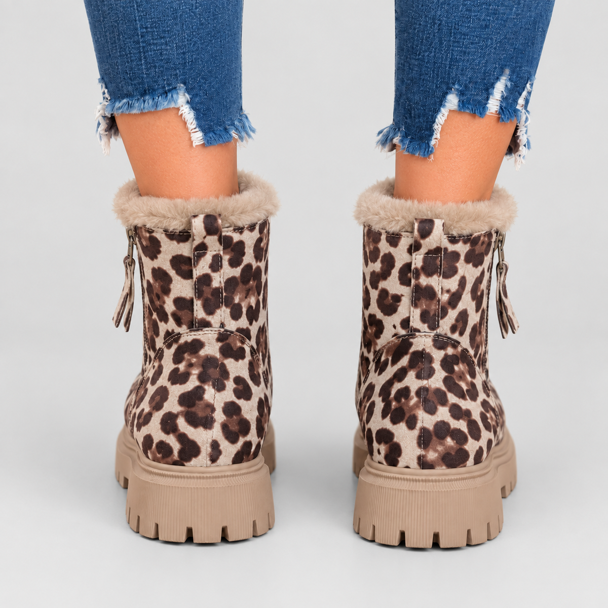 Women's Plush-Trim Faux Suede Ankle Boots with Chunky Sole — view 8