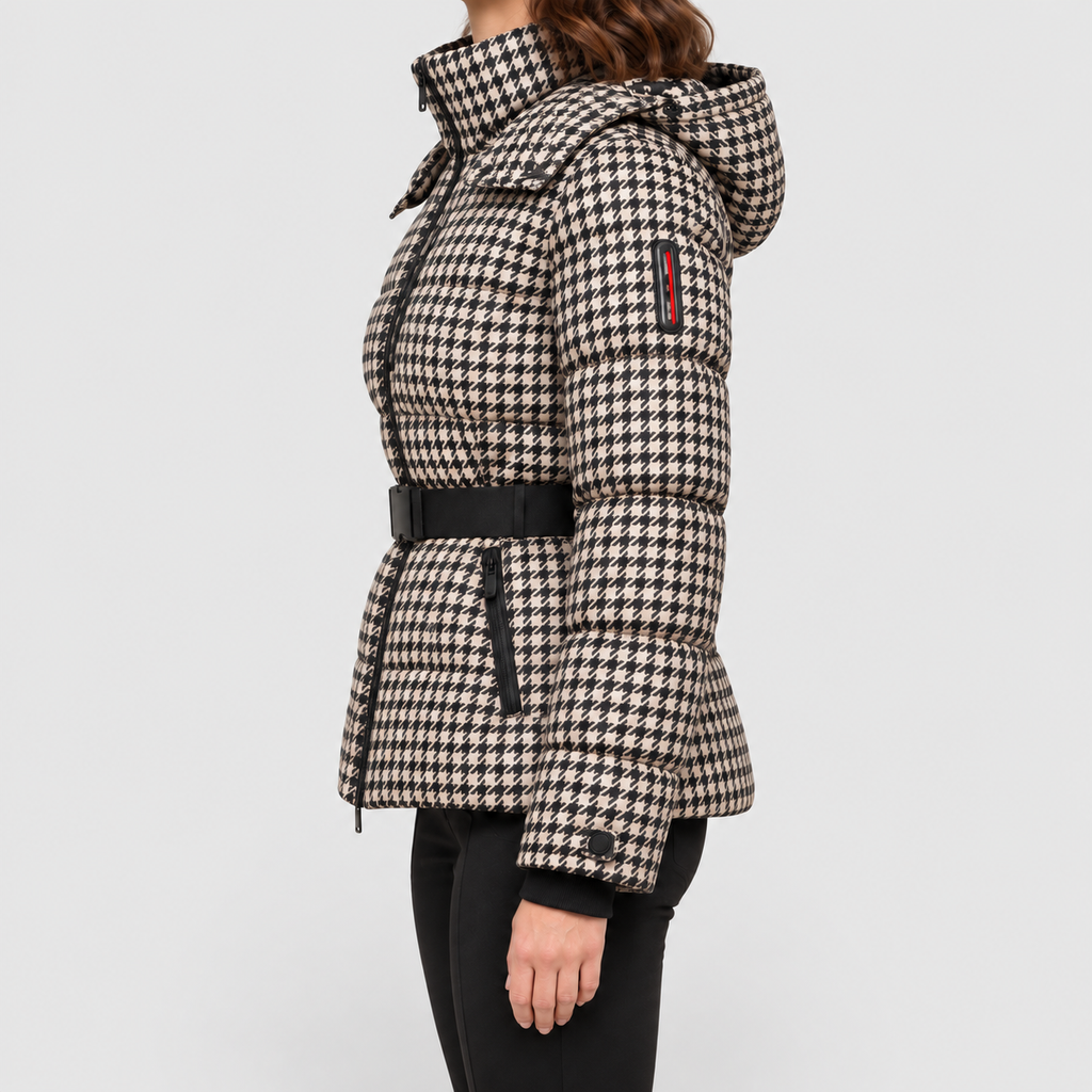 Women's Belted Puffer Jacket with Detachable Hood — view 10